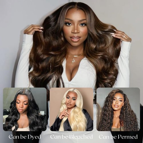 BQRIH F1B/30 Brown Highlighted 2x6 HD Closure Only Body Wave Human Hair 12 Inch, 12A 100% Virgin Remy Deep Middle Part Ombre Honey Blonde Highlight 2by6 Kim K Lace Closure Pre Plucked For Women Sew In