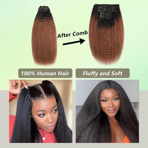 Ombre 1B Brown Kinky Straight Clip In Extensions 100% Brazilian Remy Human Hair Clip Ins 100% Unprocessed Brazilian Virgin Hair Clip Ins Natural Black Hair