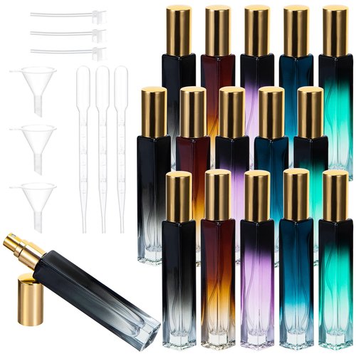 Beomeen 10ML Perfume Travel Refillable Spray Bottles 15Pcs Set, Mini Multicolour Glass Perfume Bottle Empty, Portable Cologne Dispenser Atomizer Sprayer, Square Shaped Travel Size Refill Bottles Kit