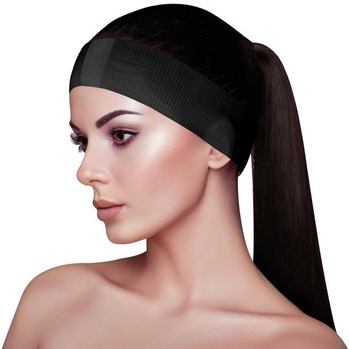 Appearus Professional Disposable Headbands with Single Snap Tab - 100 Pack Individually Wrapped Spa Headbands for Estheticians, Makeup Artists & Salon Professionals, Black