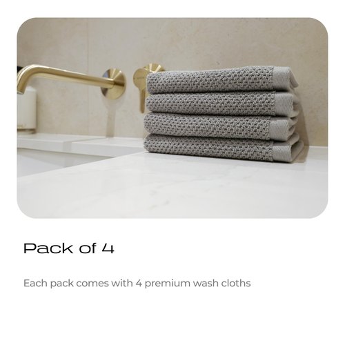 KOHDA LIVING Luxury Washcloths for Face – Wash Cloths for Bathroom, Silver Infused, Thick & Soft Face Towels – Premium Luxury Wash Cloths for Your Face, Body, or Bathroom – 4 Pack (Gray)