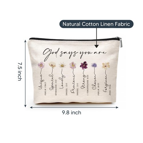 God Says You Are Cosmetic Bag, Inspirational Bible Verse Makeup Bag for Women, Floral Bible Verse Makeup Case, Sister Gifts, Friend Gifts, Affirmations Gifts, Christian Gifts, Birthday Gifts for Women