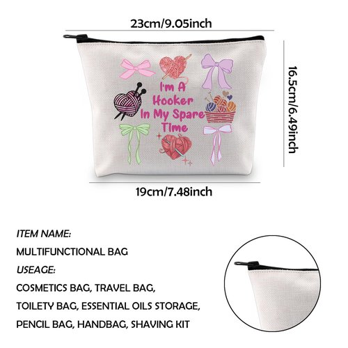 WCGXKO Crochet Lover Gift Crocheters Gift I'm A Hooker In My Spare Time Zipper Pouch Makeup Bag (spare time bow)