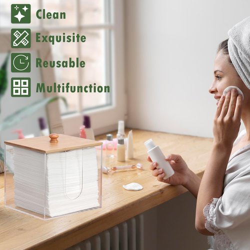 Clean Skin Club XL Acrylic Face Towel Container with Bamboo Lid - Dryer Sheet Holder for Bathroom & Laundry Room