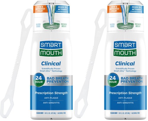 SmartMouth DDS Activated Clinical Mouthwash with Tongue Cleaner - for Fresh Breath - Clinical Strength Mouthwash for Gum Health, Gingivitis & More - Clean Mint Flavor, 16 fl oz (Pack of 2)