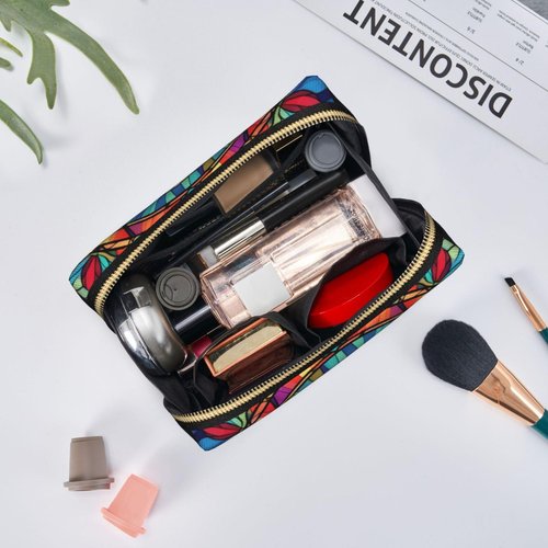 Novgift Maltese Stained Dog Breed Glass Art Leather Makeup Bag Travel Cosmetic Bag For Women Large Capacity Makeup Pouches