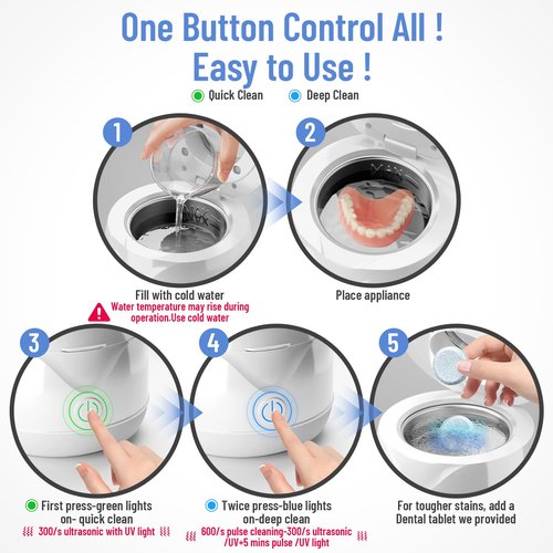 Ultrasonic Retainer Cleaner machine with Tablets and Brush Kit-UV Sonic Cleaner for Retainers Jewelry and All Dental Appliances