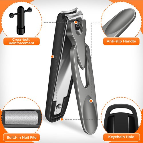 Nail Clippers for Men Thick Nails, Large Heavy Duty Toenail Clippers for Seniors Thick Toenails with Wide Jaw Opening, Anti Splash Fingernail Clipper Nail Cutter with Catcher Long Handle