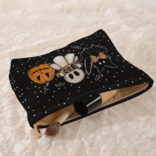 sunaeset cute halloween makeup bag for women, small mini zipper makeup pouch, little kawaii cosmetic bag for purse, halloween accessories gifts for women
