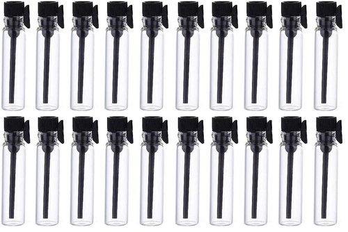 Teensery 100 Pcs Empty Perfume Sample Bottles Mini Glass Refillable Sample Vial Containers with Black Cap for Aromatherapy, Essential Oil, Fragrance and Liquid (1ml) (Pack of 2)