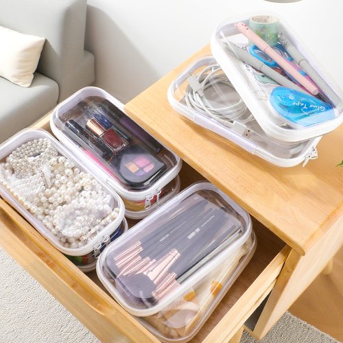 Hokoad 8Pcs Clear Hard Shell Zipper Case, Transparent Hard Plastic Zipper Pouches, Portable Travel Storage Organizer Bins, Hard Plastic Case for Toy Cosmetics Snacks Toiletry (S: 7.8 x 4.3 x 2 Inch)