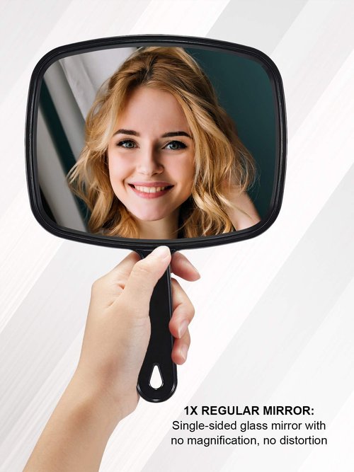MIRRORNOVA Hand Mirror, Barber Hairdressing Handheld Mirror with Handle for Salon, Square, Black, Large