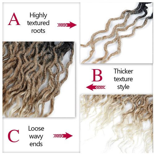 8Packs Faux Locs Crochet Hair 24Inch Soft Locs, Crochet Locs With Curly Ends Boho Faux Locs Blonde Crochet Braids (1B/27/613, 24(Pack of 8))