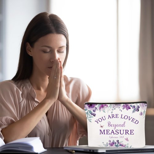 SEAOYOZO Purple Makeup Bag - Christian Bible Gifts, Travel Cosmetic Bag, Church Bag