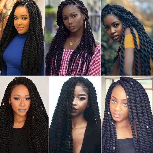 Admutty Havana Twist Crochet Hair 6 Packs 24 inch Crochet Braids Senegalese Twist Crochet Braiding Hair, Jumbo Havana Mamba Twist (1B)
