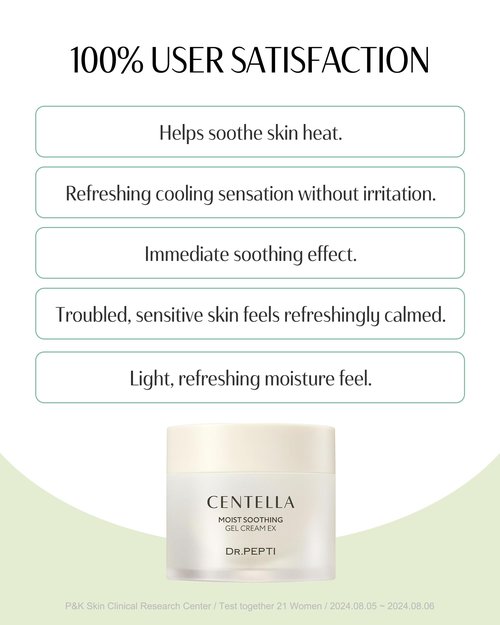 dr.pepti Centella Moist Soothing Gel Cream EX - Korean Face Moisturizer Cooling Hydrating for Sensitive Irritated Skin - Hyaluronic Acid Peptides Ceramide Makeup Booster Cream, 2.37 fl.oz