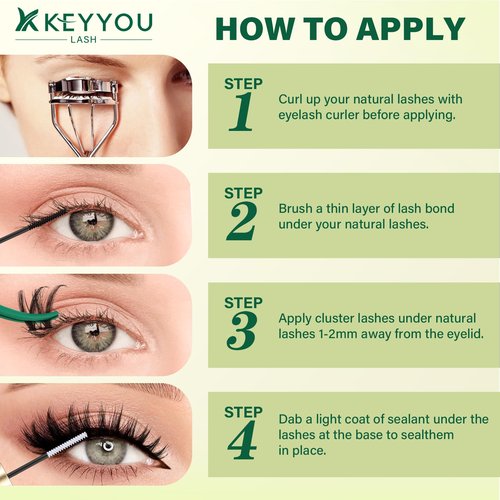 KEYYOU LASH Flora Lash Clusters Kit D Curl Natural Lashes 144pcs Lash Extension Kit 8-18mix False Eyelashes Fluffy lashes with Ultra-Thin Soft Band with Remover Waterproof Bond and Seal(F01 Kit)