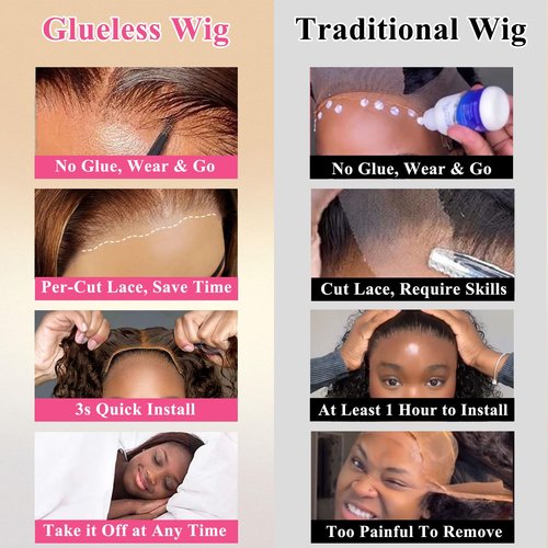 Bob Wig Human Hair Glueless Wigs Human Hair Pre Plucked Pre Cut 4# Brown Human Hair Wear and Go Glueless Wig Water Wave Lace Front Wigs for Black Women 14Inch