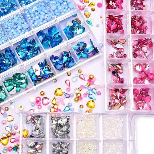 LIUDAMAI 2-11mm Nail Art Rhinestones Shaped Diamonds Pearls Acrylic Heart-Shaped Flat Bottom Rhinestones Dotting Pen Tweezers DIY Stickers Rhinestones Shaped Rhinestones for Nails
