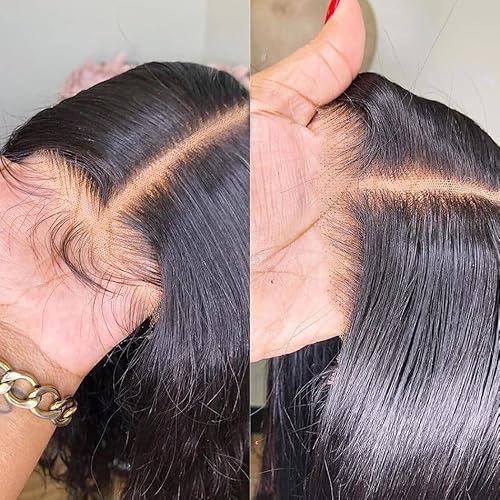 Natural Color Straight Human Hair Wig Pre Plucked Lace Front Wig Bleached Knots (24inches)