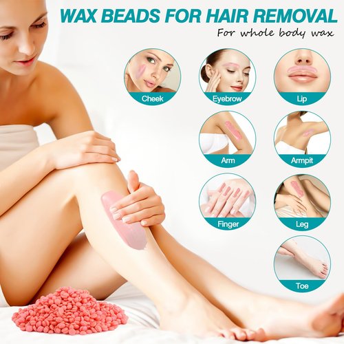 Wax Beads, 2.4lb Wax Beans for Hair Removal Sensitive Skin, Brazilian Coarse Waxing for Face, Bikini, Eyebrow, Back, Chest, Legs, Armpit, Waxing Beads for Women Men, 5 Silicone Stick, Tea Tree