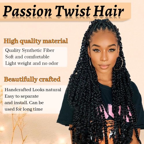 ShowCoco 8 Packs Passion Twist Hair Water Wave Braiding Hair Curly Passion Twist Crochet Hair Braiding Hair Synthetic Hair Extension (22 Inch, #1B)