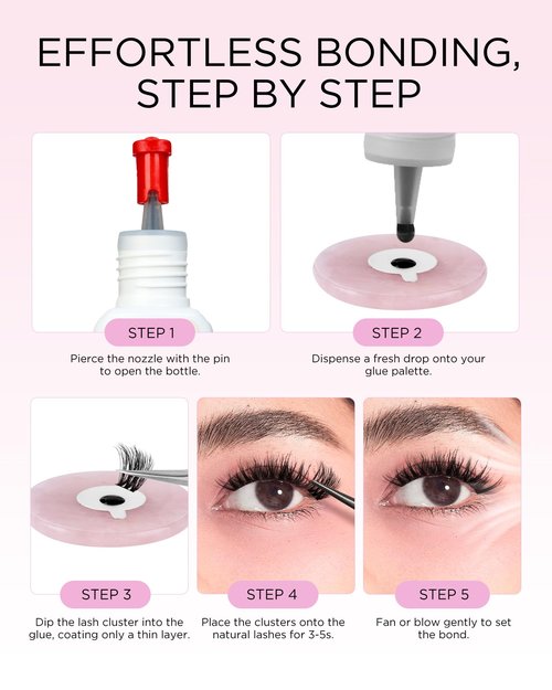BEYELIAN Sensitive Lash Cluster Glue,Strong Hold Eyelash Extension Glue Long Lasting 3-4 Weeks Waterproof & No Irritation Hypoallergenic Formaldehyde-Free for Open Eyes DIY or Professional (5ML)