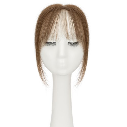 Hairro Clip in French Bangs 100% Real Human Hair, 3d 360 Cover Hand-Tied Fake Bangs for Women, with Invisible Secure Clips for Daily Wear & Add Volume, 5 Inch Frontal Medium Brown