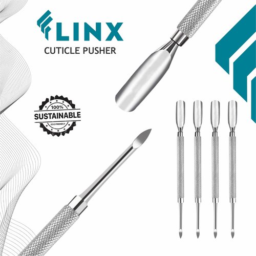 FLINX Metal Cuticle Pusher Tool 4 Pc Nail Manicure Tools Nail tools for Manicure & Pedicure, Metal Cuticle Pushers and Scraper, Nails Cuticles Pusher Cuticle Tools for Nails