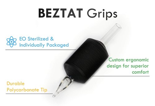 BEZTAT 25mm (1" Inch) Ultra Premium Clear Disposable Tubes w/Black Soft Silicone Grip- 25 Pack, Diamond Tip (9DT)