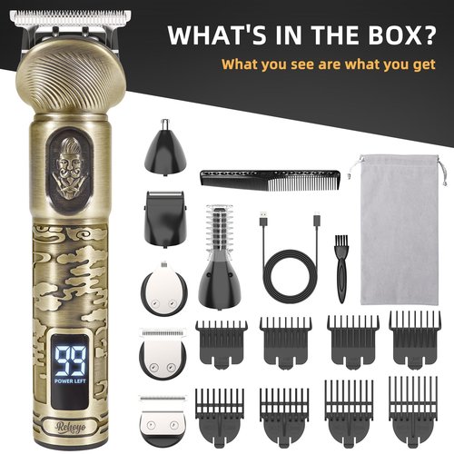 REHOYO Beard Trimmer for Men, Waterproof Cordless Hair Clipper, Electric Razor Shaver, Mens Grooming Kit for Mustache Nose Body Facial Hair, Rechargeable Beard Trimmer Kit, Gifts for Men