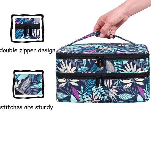 LYFFXYH Double-Layer Nail Polish Organizer, Nail Polish Storage with Handle, Nail Bag Organizer Case for Professional Manicure Kit & Travel (Leaf, 42 Bottles-Small)