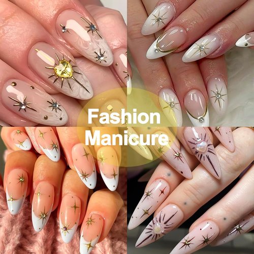 4Pcs Star Nail Decals Embossed Star Nail Art Stickers 5D Self-Adhesive Gold Bronzing Cross Starlight with Heart Rhinestones Nail Design Stickers Luxury Decals for Women Girls Manicure Decoration