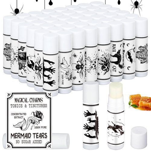 Siifert 100 Pack Halloween Party Favors Gifts Bulk Spooky Skull Lip Balms Halloween Fall Thanksgiving Party Thank You Gifts Treat Bag Stuffers Supplies for Adults Women Men(100)