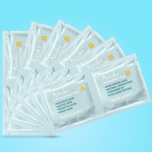 Airoks A+B Exfoliating & Repair Face Pads 30 Tx - 2-Step Acid Peel Serum Treatment with Glycolic, Salicylic, Kojic Acid & Retinol Hyaluronic Peptides for Smooth Skin, Pore Minimizer, Hyperpigmentation