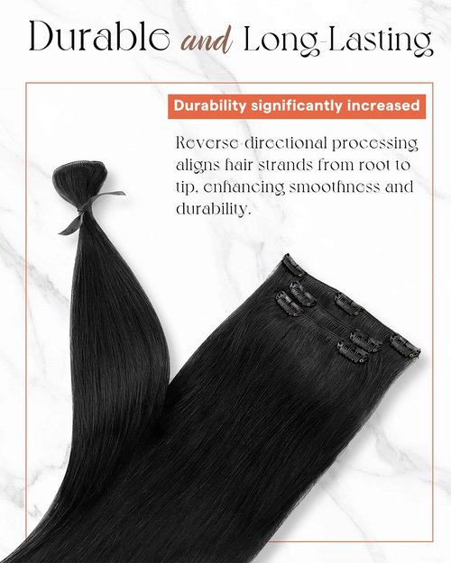 Sunny Hair Clip in Hair Extensions Straight Human Hair Clip in Extensions Remy Clip in Hair Extensions Real Human Hair Extensions Clip ins Natural Black for Women 12inch