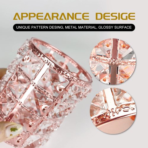XB'ANG Flower Pattern Makeup Brush Holder Organizer Crystal Cosmetic Cup Eyeliners Eyebrow Pencil Storage Box Container Vanity Decor Accessories (Rose Gold)