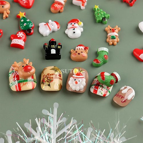 1 Box 12 Pcs 3D Luminous Christmas Nail Charms - Cute Santa Claus, Elk & Snowman Designs - Acrylic Nail Art Decorations for Women & Girls