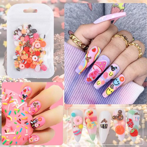 WEILUSI 100PCS Resin Kawaii Nail Charms Flat Back Fake Candy Slime Charms 3D Mixed Assorted Sweets Cake Mini Charms Rhinestones for DIY Craft Jewelry Making Nail Decoration