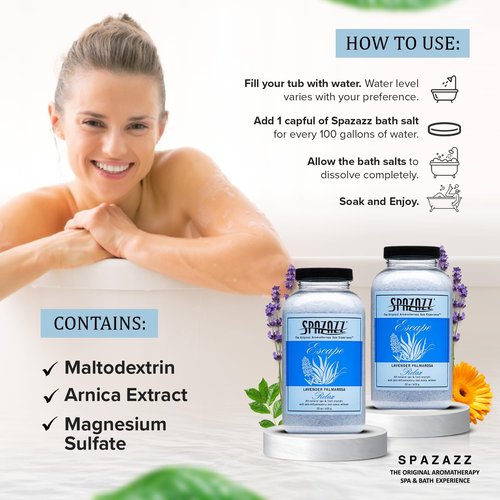 Spazazz Aromatherapy Hot Tub Crystals – Palmarosa Lavender Bath Salt for Bathtub & Hot Tub Spa – Relaxing Bath Salts – Aromatherapy Bath Salt – Lavender Bath Soak & Spa Essentials