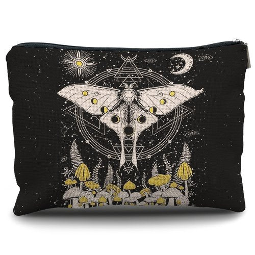 Nogrit Celestial Moon Moth Mushroom Witchy Makeup Bag, Sun and Moon Gifts Cosmetic Bags for Women, Witchy Gifts for Women, Witch Stuff, Witchcraft Gifts Small Makeup Cosmetic Bag for Purse