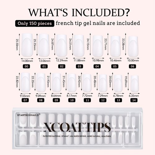 BTArtboxnails XCOATTIPS White Long Square Press On Nails Builder Gel Set