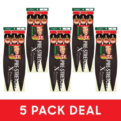 Outre X-Pression Braid Pre Stretched Braid 42" 3X (5 Pack, OFF BLACK 1B)