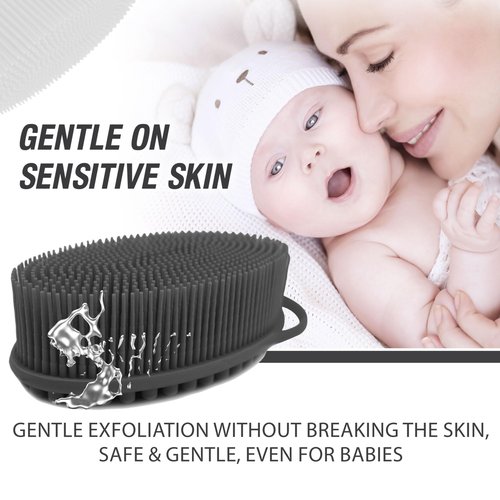Avilana Silver-Infused Dark Gray and Marble Silicone Body Scrubber Bundle - Sleek Elegance Dual-Tone Set