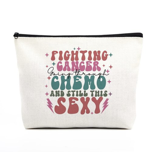 Makeup Bag Cancer Gifts for Women Funny Chemo Cancer Survivor Cancer Fighter Cancer Warrior Gifts for Her Cancer Patient Friends Inspirational Breast Cancer Awareness Toiletry Bag Zipper Pouch