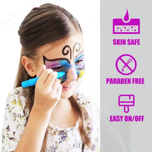 Jim&Gloria Dustless Hair Chalk Include Hair Extensions Mermaid Brushes Glitters Set of 17 Plus Face Paint 12 Colors include Stencils, Gold and Silver colors