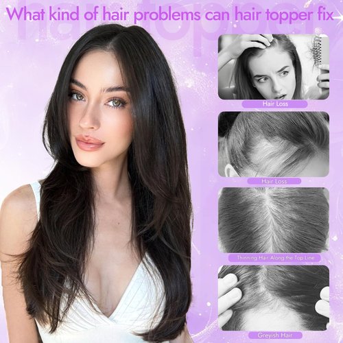 Eawwii Dark Brown Synthetic Hair Toppers for Women with Thinning 3D 360° Cover Clip in Wispy Bangs Upgraded Adjustable Bandage 24 Inch Long Layered