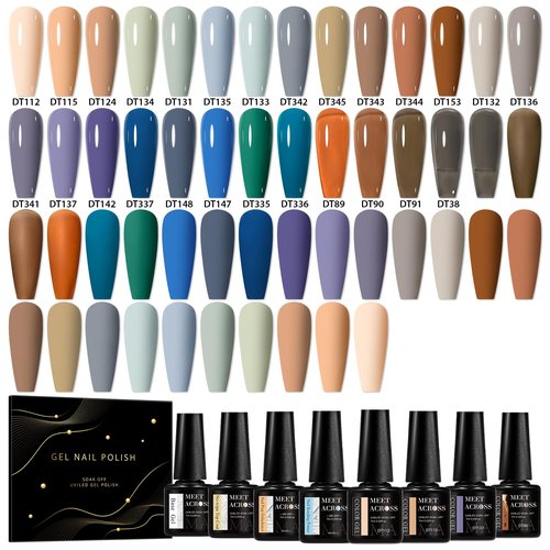 MEET ACROSS Brown Gel Nail Polish Set Nude Gel Polish 26 Colors Grey Blue Purple Roasted Chestnuts Chocolate Series Fall Winter Gel Nail Kit Gift for Women 30Pcs