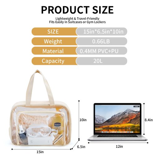 ZTLGE Waterproof Toiletry Bag – Large Capacity Clear PVC Beach Tote Bag, Portable Unisex Travel Makeup Organizer for Swimming, Gym, and Vacation (PINK)