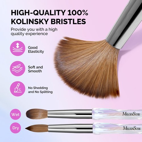 MelodySusie Kolinsky Acrylic Nail Brush, 100% Pure Kolinsky Hair, Professional Nail Brush for Acrylic Powder Nail Extension and 3D Nail Carving, for DIY Home Salon, Size 12